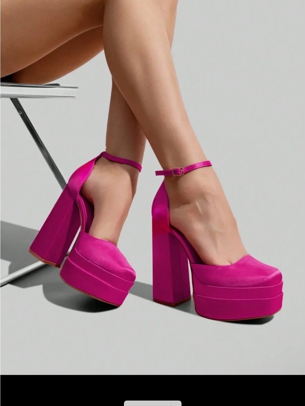 SHEIN Hot Pink Platform Ankle-Strap Block Heels